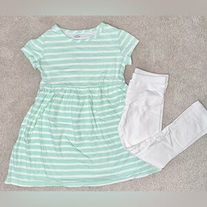 Old Navy toddler girls green/blue striped dress and white leggings set, size 5T